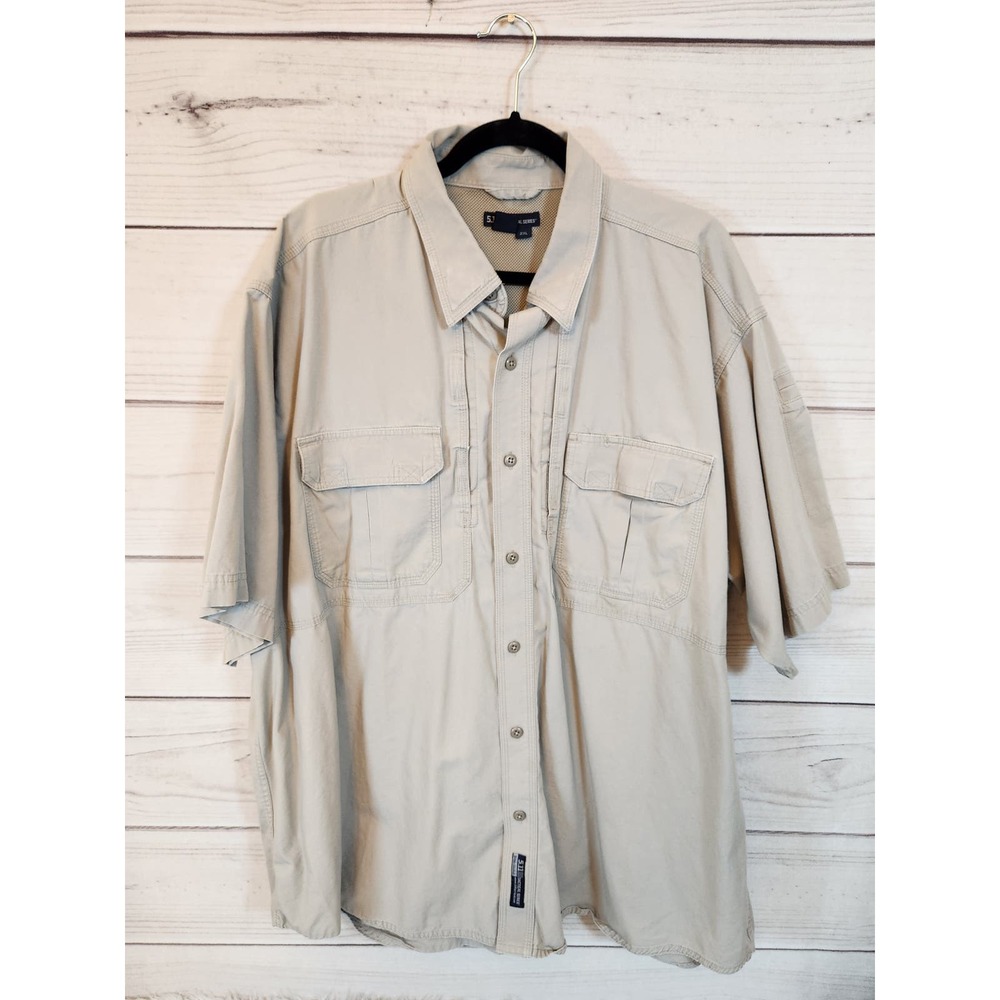 5.11 Tactical‎ Series Men's Beige Outdoors Short Sleeve Button Up Shirt Size 2XL